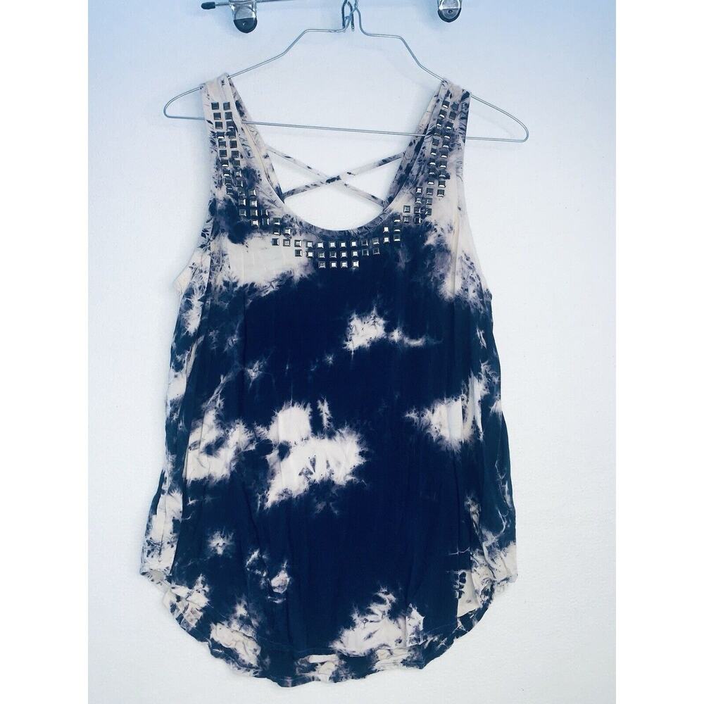 Sz S Forever 21 Tie Dye Top Tank Lattice Back Studs Neckline Boho Hippy Top EUC